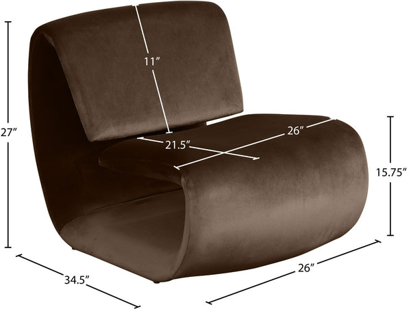 Meridian Furniture Nouveau Sculptural Velvet Accent Chair with Organic Curved Form for Modern Living Rooms Brown 33022Brown