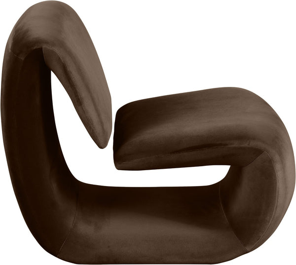 Meridian Furniture Nouveau Sculptural Velvet Accent Chair with Organic Curved Form for Modern Living Rooms Brown 33022Brown