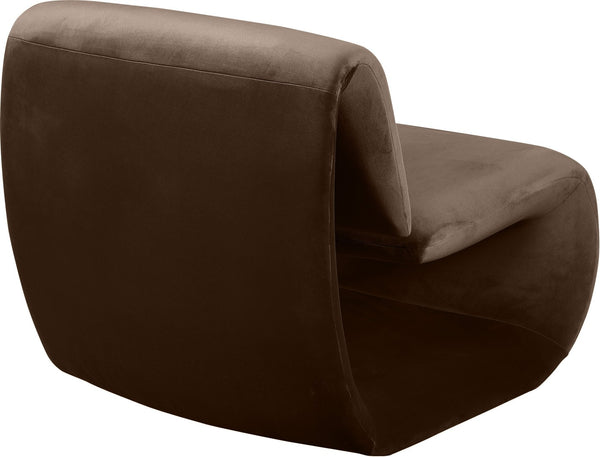 Meridian Furniture Nouveau Sculptural Velvet Accent Chair with Organic Curved Form for Modern Living Rooms Brown 33022Brown