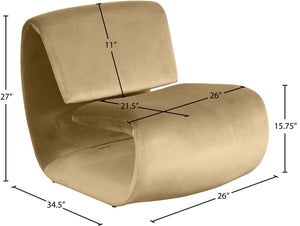 Meridian Furniture Nouveau Sculptural Velvet Accent Chair with Organic Curved Form for Modern Living Rooms Camel 33022Camel