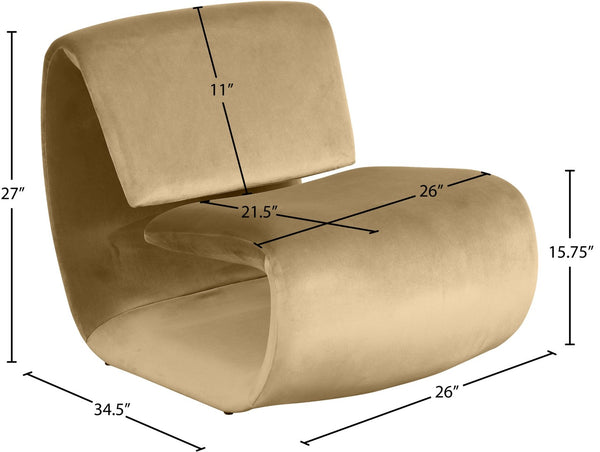 Meridian Furniture Nouveau Sculptural Velvet Accent Chair with Organic Curved Form for Modern Living Rooms Camel 33022Camel