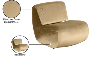 Meridian Furniture Nouveau Sculptural Velvet Accent Chair with Organic Curved Form for Modern Living Rooms Camel 33022Camel
