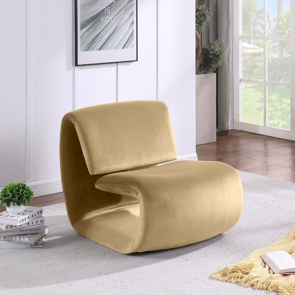 Meridian Furniture Nouveau Sculptural Velvet Accent Chair with Organic Curved Form for Modern Living Rooms Camel 33022Camel