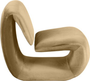 Meridian Furniture Nouveau Sculptural Velvet Accent Chair with Organic Curved Form for Modern Living Rooms Camel 33022Camel