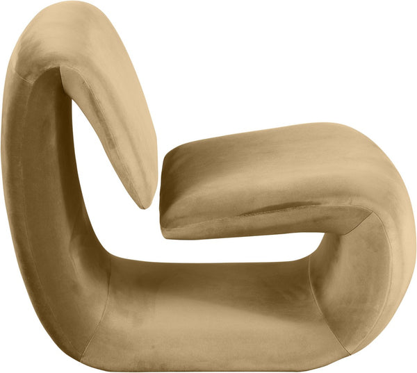 Meridian Furniture Nouveau Sculptural Velvet Accent Chair with Organic Curved Form for Modern Living Rooms Camel 33022Camel