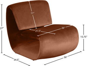 Meridian Furniture Nouveau Sculptural Velvet Accent Chair with Organic Curved Form for Modern Living Rooms Cognac 33022Cognac