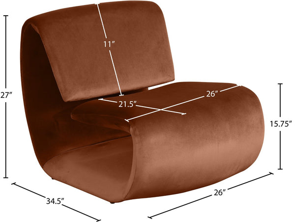 Meridian Furniture Nouveau Sculptural Velvet Accent Chair with Organic Curved Form for Modern Living Rooms Cognac 33022Cognac