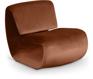 Meridian Furniture Nouveau Sculptural Velvet Accent Chair with Organic Curved Form for Modern Living Rooms Cognac 33022Cognac