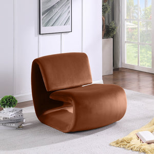 Meridian Furniture Nouveau Sculptural Velvet Accent Chair with Organic Curved Form for Modern Living Rooms Cognac 33022Cognac