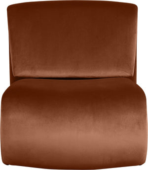 Meridian Furniture Nouveau Sculptural Velvet Accent Chair with Organic Curved Form for Modern Living Rooms Cognac 33022Cognac