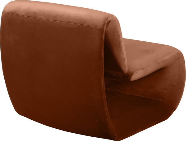 Meridian Furniture Nouveau Sculptural Velvet Accent Chair with Organic Curved Form for Modern Living Rooms Cognac 33022Cognac