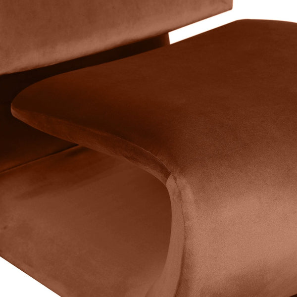 Meridian Furniture Nouveau Sculptural Velvet Accent Chair with Organic Curved Form for Modern Living Rooms Cognac 33022Cognac