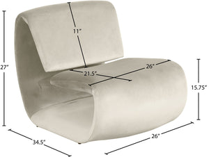Meridian Furniture Nouveau Sculptural Velvet Accent Chair with Organic Curved Form for Modern Living Rooms Cream 33022Cream