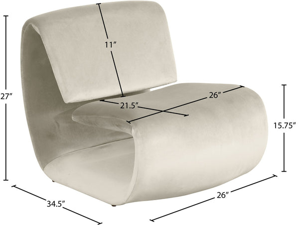 Meridian Furniture Nouveau Sculptural Velvet Accent Chair with Organic Curved Form for Modern Living Rooms Cream 33022Cream