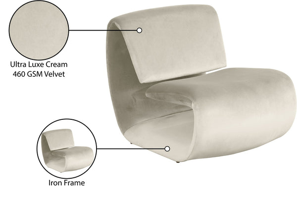 Meridian Furniture Nouveau Sculptural Velvet Accent Chair with Organic Curved Form for Modern Living Rooms Cream 33022Cream