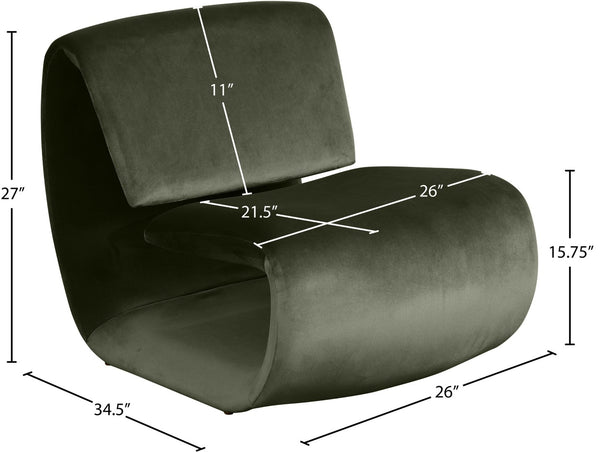 Meridian Furniture Nouveau Sculptural Velvet Accent Chair with Organic Curved Form for Modern Living Rooms Green 33022Green