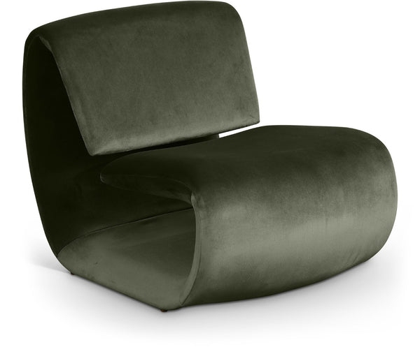 Meridian Furniture Nouveau Sculptural Velvet Accent Chair with Organic Curved Form for Modern Living Rooms Green 33022Green