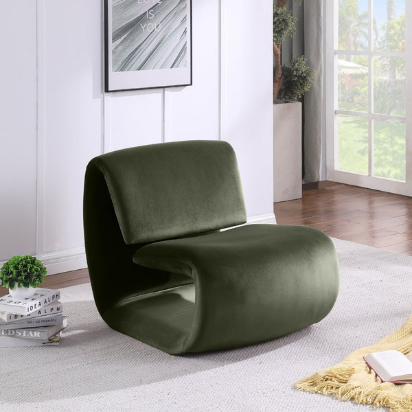 Meridian Furniture Nouveau Sculptural Velvet Accent Chair with Organic Curved Form for Modern Living Rooms Green 33022Green