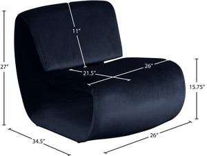 Meridian Furniture Nouveau Sculptural Velvet Accent Chair with Organic Curved Form for Modern Living Rooms Navy 33022Navy