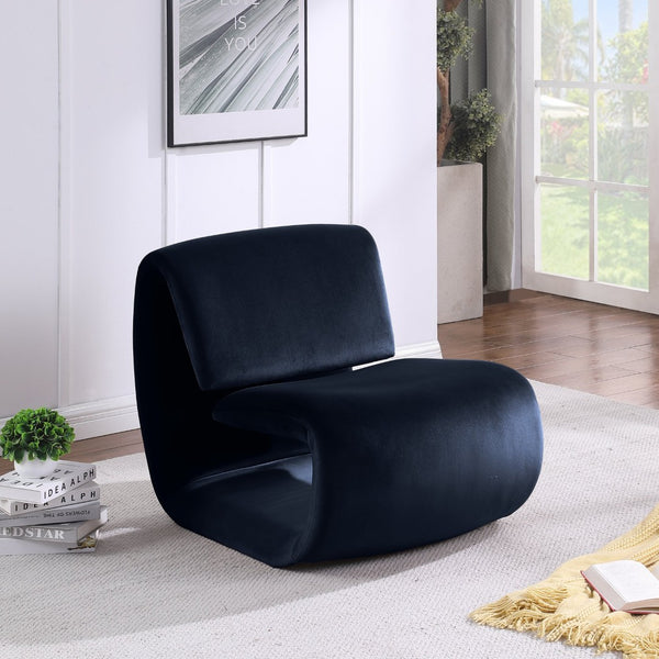 Meridian Furniture Nouveau Sculptural Velvet Accent Chair with Organic Curved Form for Modern Living Rooms Navy 33022Navy