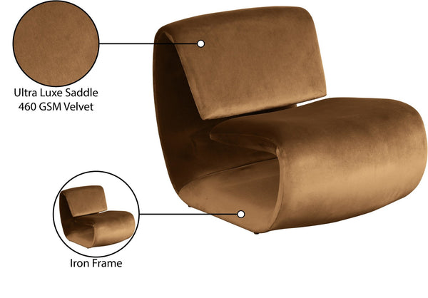 Meridian Furniture Nouveau Sculptural Velvet Accent Chair with Organic Curved Form for Modern Living Rooms Saddle 33022Saddle