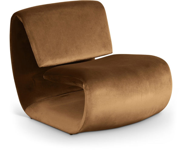 Meridian Furniture Nouveau Sculptural Velvet Accent Chair with Organic Curved Form for Modern Living Rooms Saddle 33022Saddle
