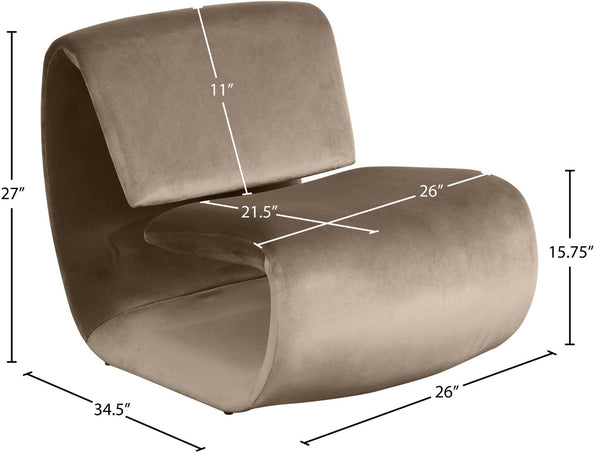 Meridian Furniture Nouveau Sculptural Velvet Accent Chair with Organic Curved Form for Modern Living Rooms Taupe 33022Taupe