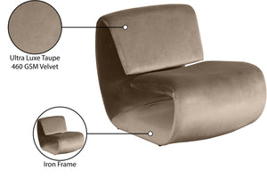 Meridian Furniture Nouveau Sculptural Velvet Accent Chair with Organic Curved Form for Modern Living Rooms Taupe 33022Taupe