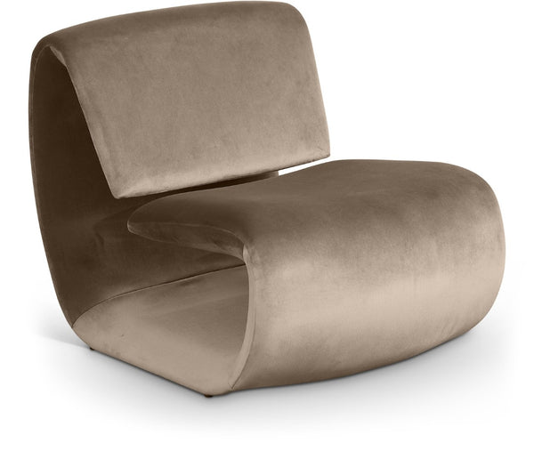 Meridian Furniture Nouveau Sculptural Velvet Accent Chair with Organic Curved Form for Modern Living Rooms Taupe 33022Taupe