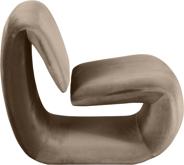 Meridian Furniture Nouveau Sculptural Velvet Accent Chair with Organic Curved Form for Modern Living Rooms Taupe 33022Taupe