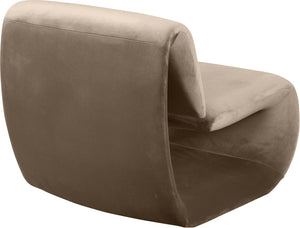 Meridian Furniture Nouveau Sculptural Velvet Accent Chair with Organic Curved Form for Modern Living Rooms Taupe 33022Taupe