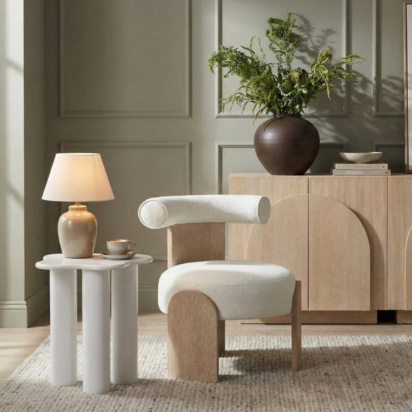 Meridian Furniture Calder Linen Accent Chair with Solid Wood Frame for Modern Scandinavian Living Room Comfort Style B Cream 33024Cream