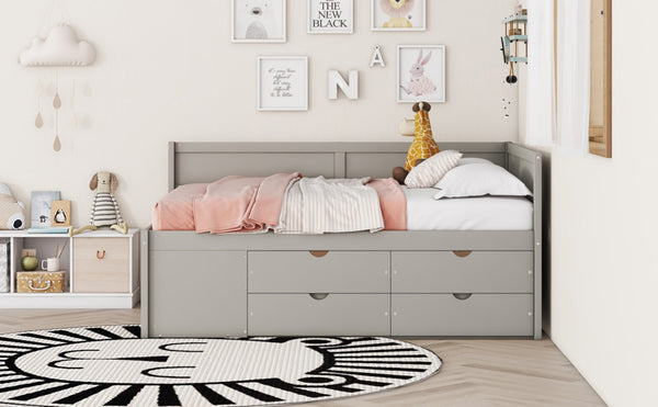 English Elm Full Size Daybed with Storage Drawers Open Shelves Low Profile Contemporary Frame Gray LP102023AAE