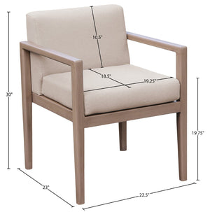 Meridian Furniture Solace Acacia Wood Outdoor Dining Arm Chair with Olefin Cushion for Patio and Deck Seating Beige 33026Beige-AC