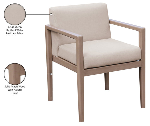 Meridian Furniture Solace Acacia Wood Outdoor Dining Arm Chair with Olefin Cushion for Patio and Deck Seating Beige 33026Beige-AC