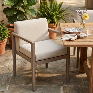 Meridian Furniture Solace Acacia Wood Outdoor Dining Arm Chair with Olefin Cushion for Patio and Deck Seating Beige 33026Beige-AC
