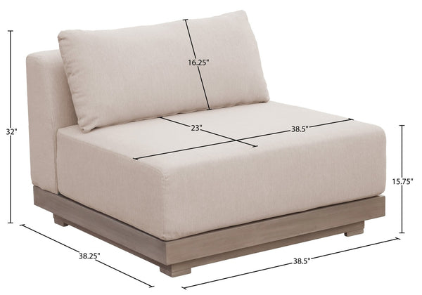 Meridian Furniture Solace Modular Armless Patio Chair Acacia Wood Frame with Olefin Cushion for Outdoor Seating Beige 33026Beige-Chair