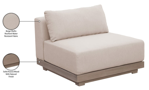 Meridian Furniture Solace Modular Armless Patio Chair Acacia Wood Frame with Olefin Cushion for Outdoor Seating Beige 33026Beige-Chair