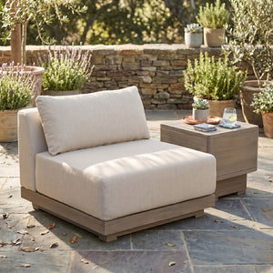 Meridian Furniture Solace Modular Armless Patio Chair Acacia Wood Frame with Olefin Cushion for Outdoor Seating Beige 33026Beige-Chair