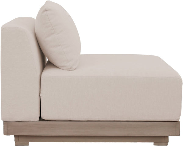 Meridian Furniture Solace Modular Armless Patio Chair Acacia Wood Frame with Olefin Cushion for Outdoor Seating Beige 33026Beige-Chair