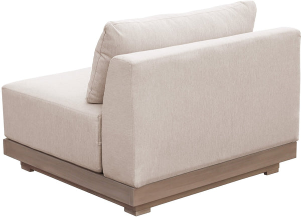 Meridian Furniture Solace Modular Armless Patio Chair Acacia Wood Frame with Olefin Cushion for Outdoor Seating Beige 33026Beige-Chair