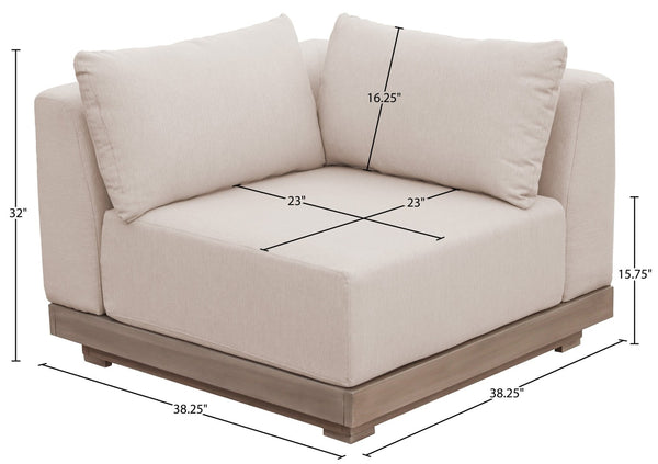 Meridian Furniture Solace Acacia Wood Modular Corner Chair with Olefin Cushions for Outdoor Patio Sectional Seating Beige 33026Beige-Corner