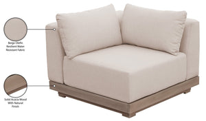 Meridian Furniture Solace Acacia Wood Modular Corner Chair with Olefin Cushions for Outdoor Patio Sectional Seating Beige 33026Beige-Corner