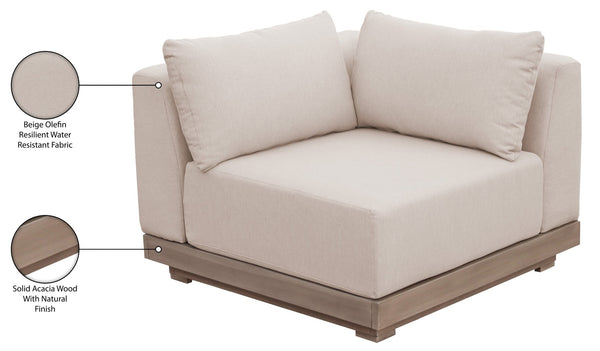 Meridian Furniture Solace Acacia Wood Modular Corner Chair with Olefin Cushions for Outdoor Patio Sectional Seating Beige 33026Beige-Corner