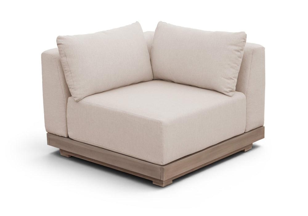 Meridian Furniture Solace Acacia Wood Modular Corner Chair with Olefin Cushions for Outdoor Patio Sectional Seating Beige 33026Beige-Corner