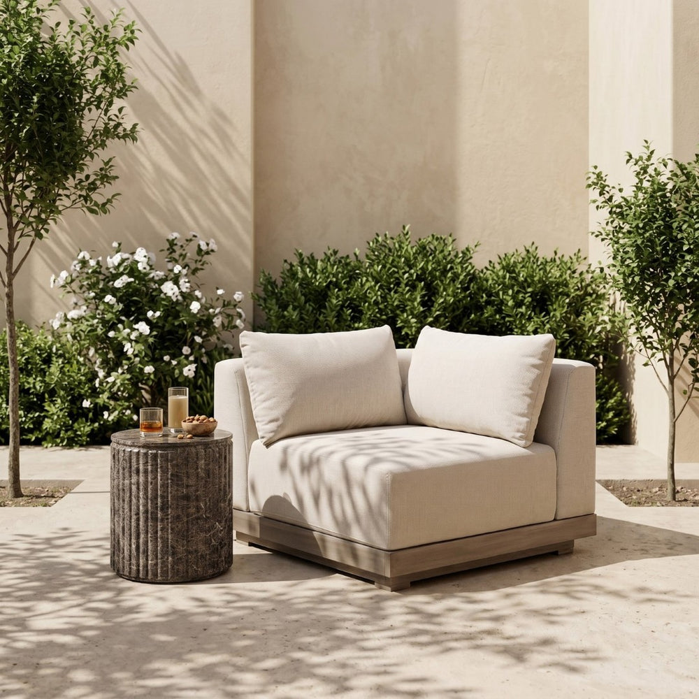 Meridian Furniture Solace Acacia Wood Modular Corner Chair with Olefin Cushions for Outdoor Patio Sectional Seating Beige 33026Beige-Corner