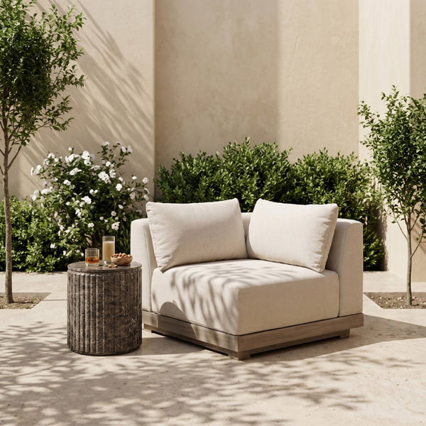 Meridian Furniture Solace Acacia Wood Modular Corner Chair with Olefin Cushions for Outdoor Patio Sectional Seating Beige 33026Beige-Corner