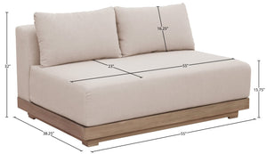 Meridian Furniture Solace Acacia Wood Modular Outdoor Loveseat with Weather Resistant Olefin Cushions for Patios Beige 33026Beige-L