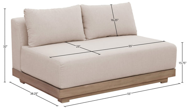 Meridian Furniture Solace Acacia Wood Modular Outdoor Loveseat with Weather Resistant Olefin Cushions for Patios Beige 33026Beige-L