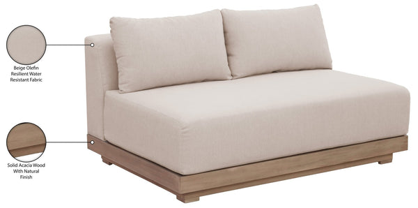Meridian Furniture Solace Acacia Wood Modular Outdoor Loveseat with Weather Resistant Olefin Cushions for Patios Beige 33026Beige-L
